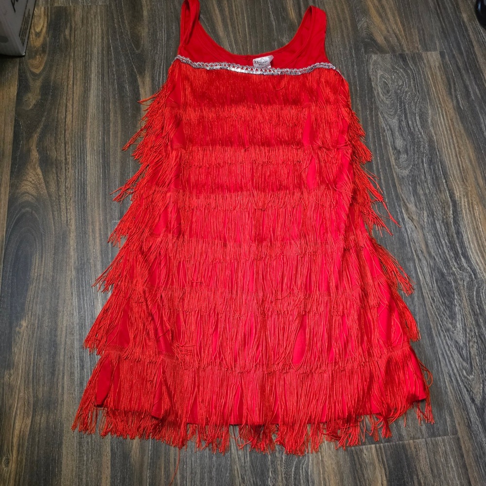 Dream Weavers Red Flapper Fringe Costume Dress Silver Sequin Trim 16C-84A Large